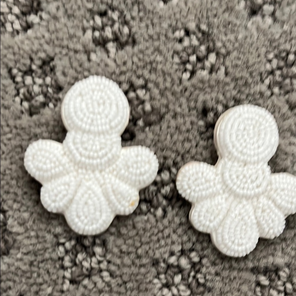 J. Crew White Beaded Floral Drop Earrings